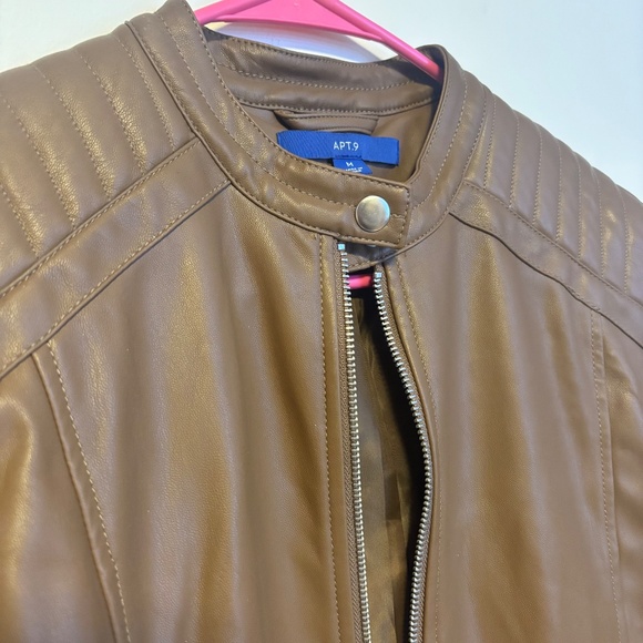 Apt. 9 Faux Leather Moto Motorcycle Jacket Coat Chestnut Brown Womens Size M - Picture 6 of 6